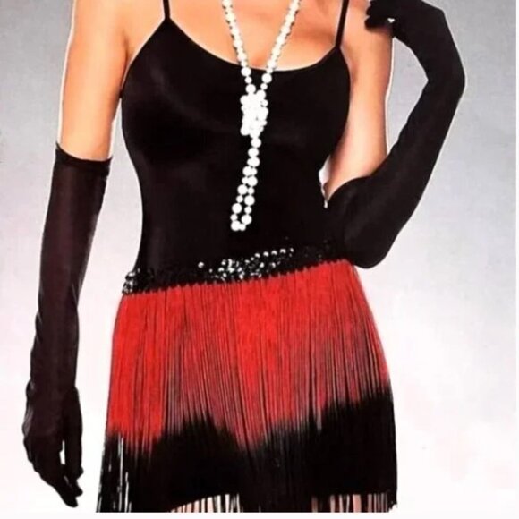 ROARING 20’S FLAPPER  HALLOWEEN FESIVAL COSTUME SKIRT GLOVES GARTER HEADBAND - Picture 1 of 16